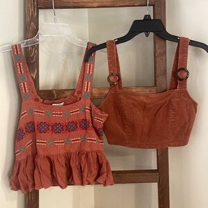 Rust Embroidered Crop Tops Set